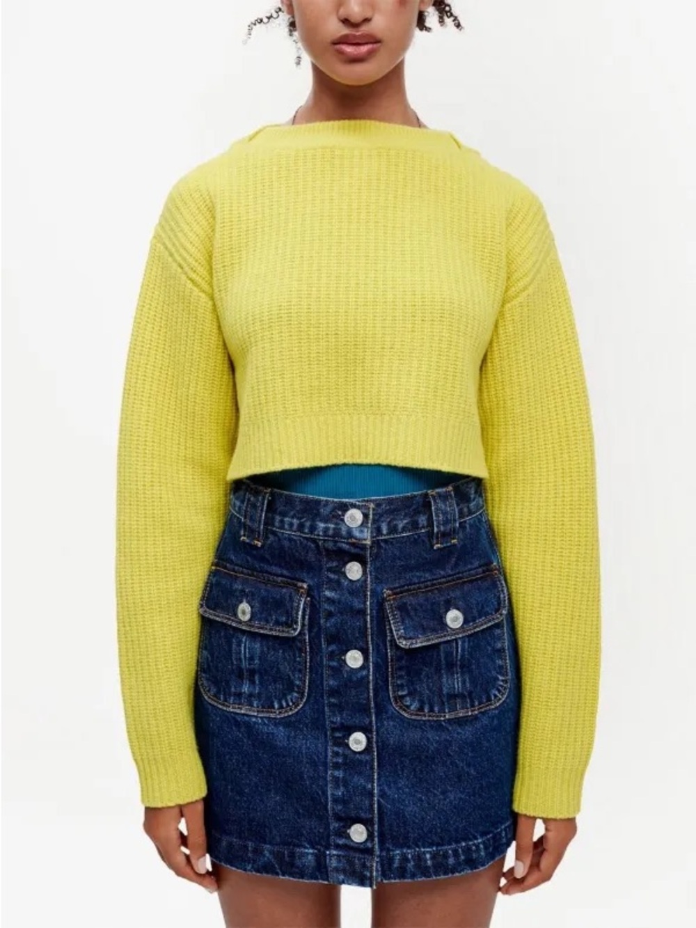 Re/Done Cropped Lime Knit Sweater